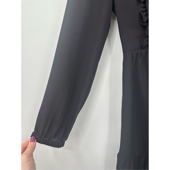J Crew size 4 black Ruffle Pintuck Dress long sleeve - Picture 9 of 15